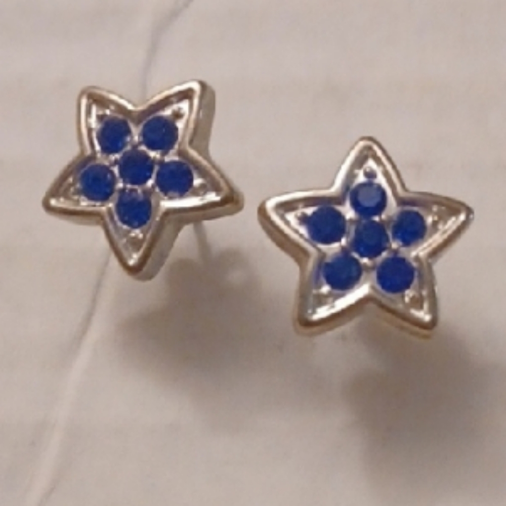4/$30 Silver Star Earrings with Blue Accents